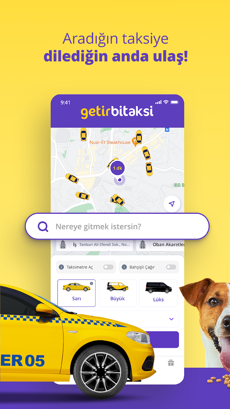 getir: market, yemek ve dahası taksi çağırma özelliği
