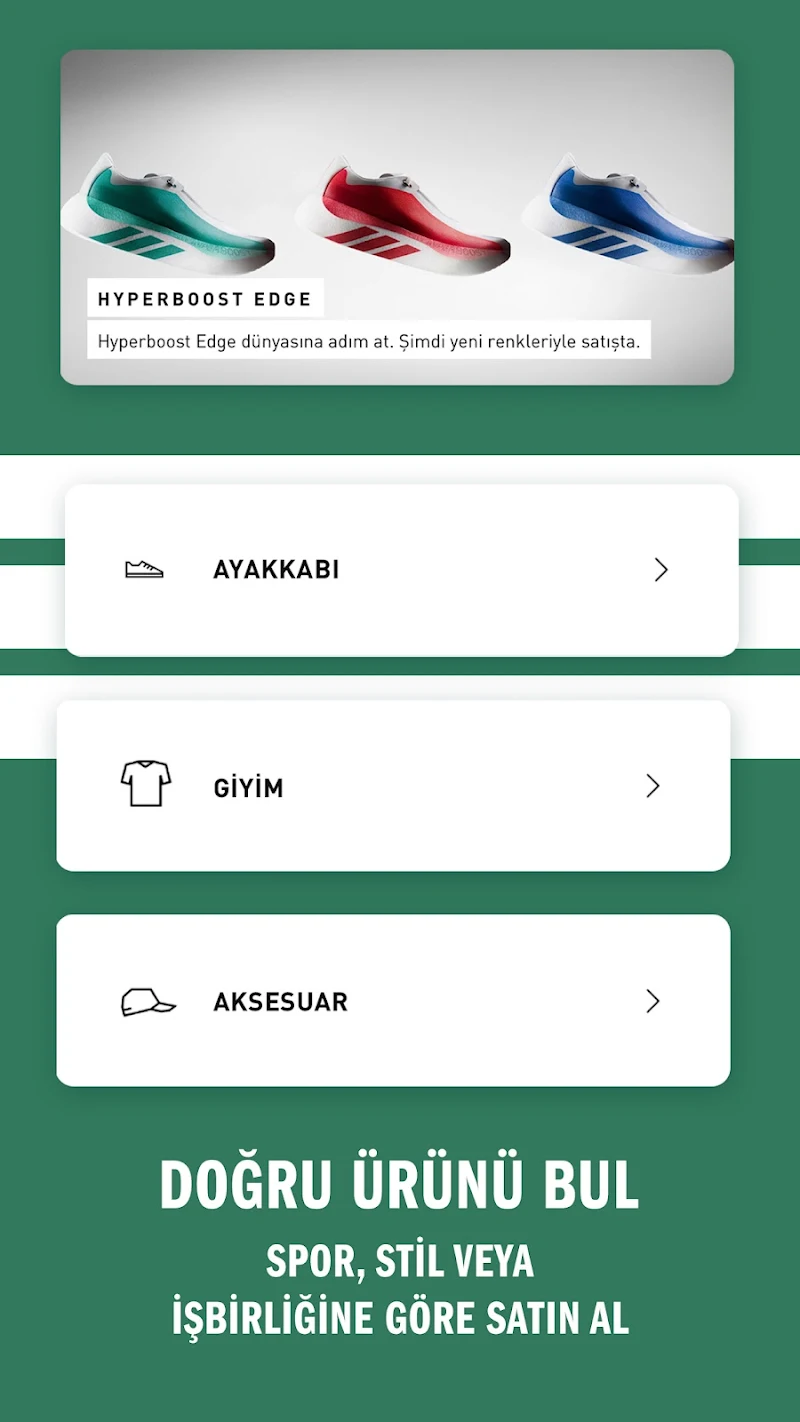 adidas: Ayakkabılar ve Giyim APK ürün filtreleme ekranı