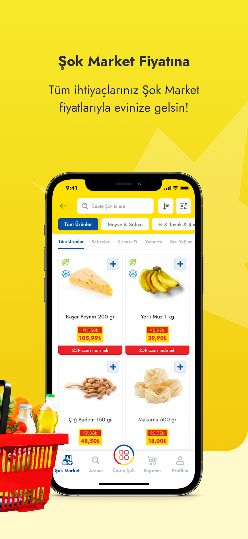 Cepte Şok Android alışveriş sepeti ekranı