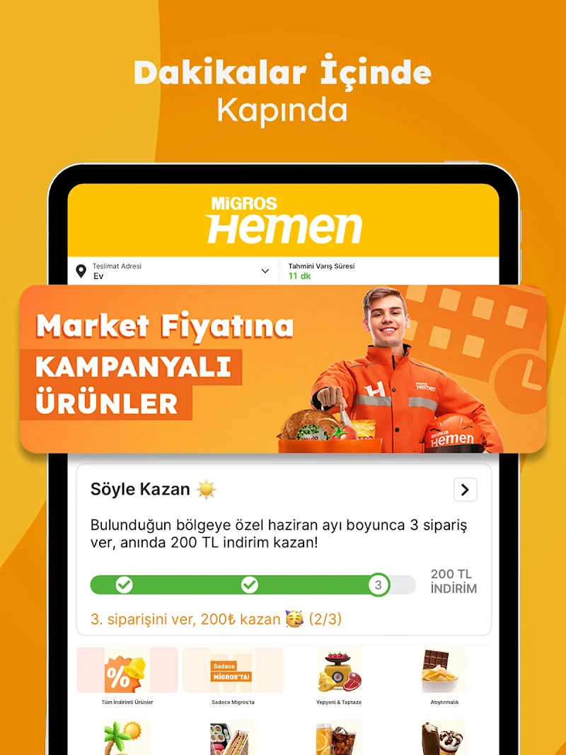 Migros - Market & Yemek sipariş takip ekranı