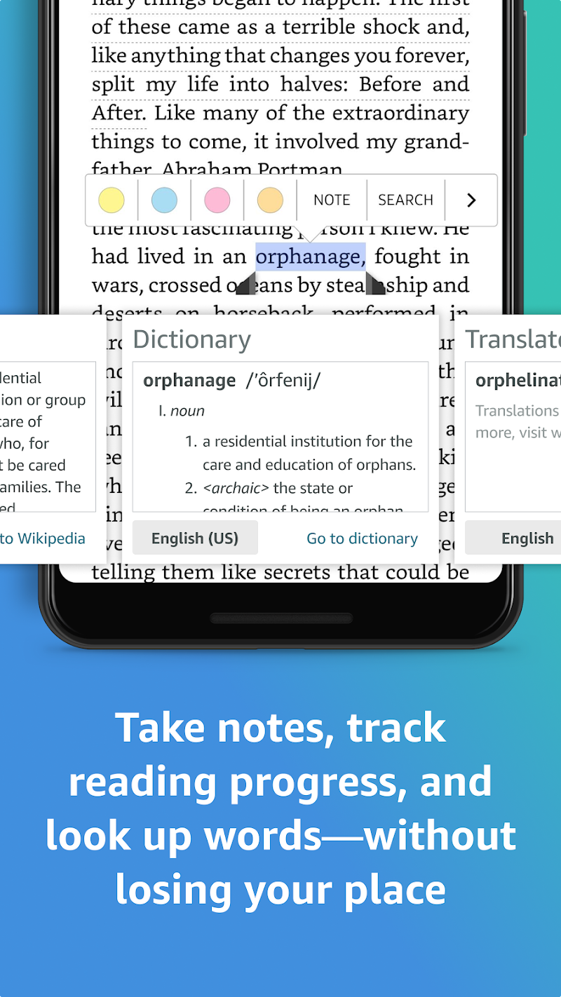 Amazon Kindle: Reading App ayarlar menüsü