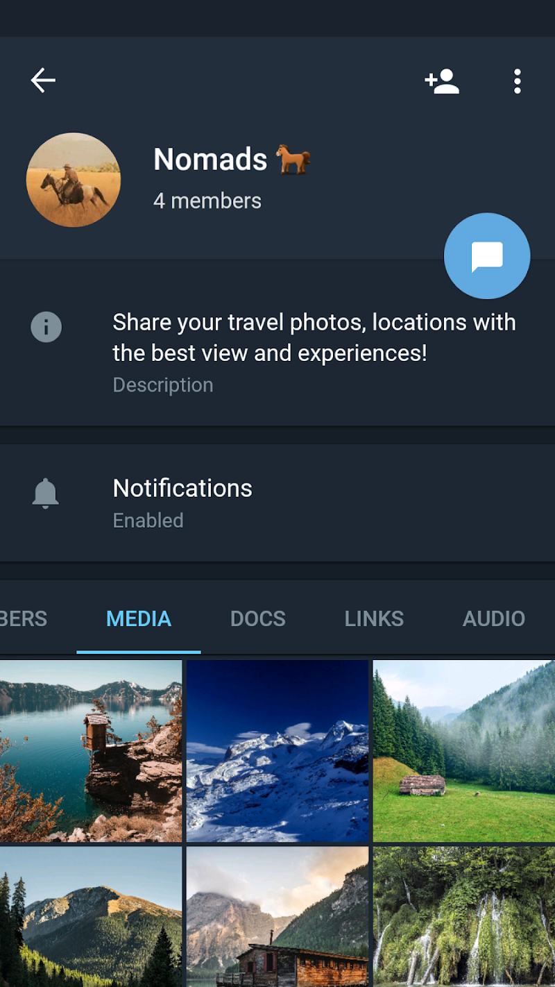 Telegram X karanlık mod görünümü