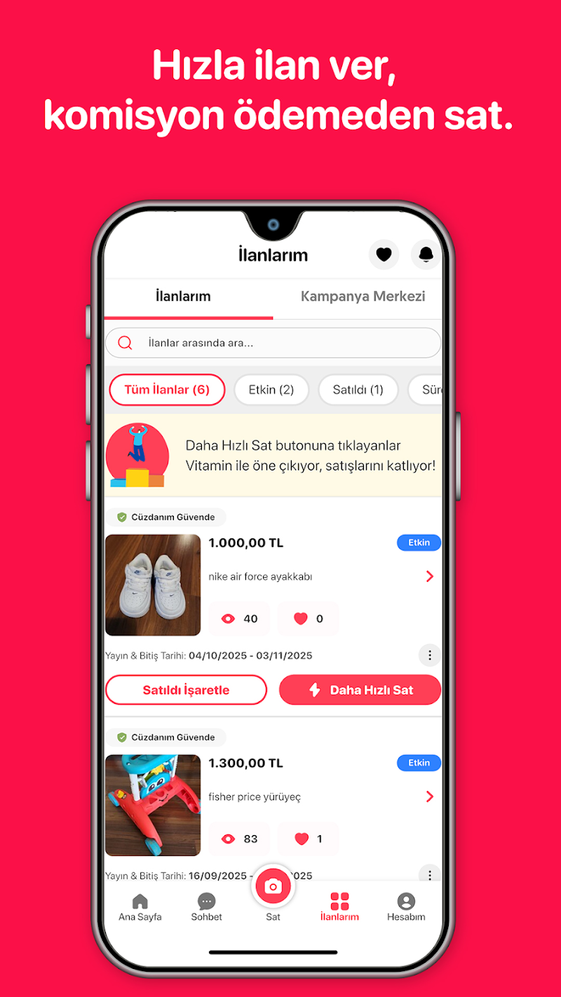 letgo: İkinci El Al ve Sat kullanıcı profili ekranı