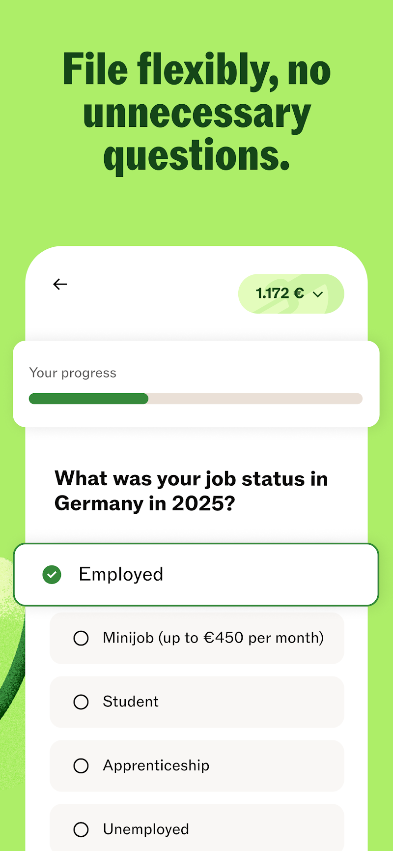 Taxfix: Tax return for Germany belge yükleme arayüzü