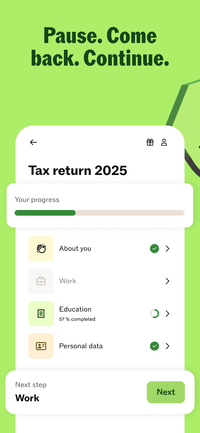 Taxfix: Tax return for Germany vergi yılı seçme ekranı