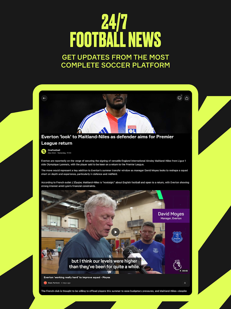 OneFootball: Football Scores maç detayları ekranı