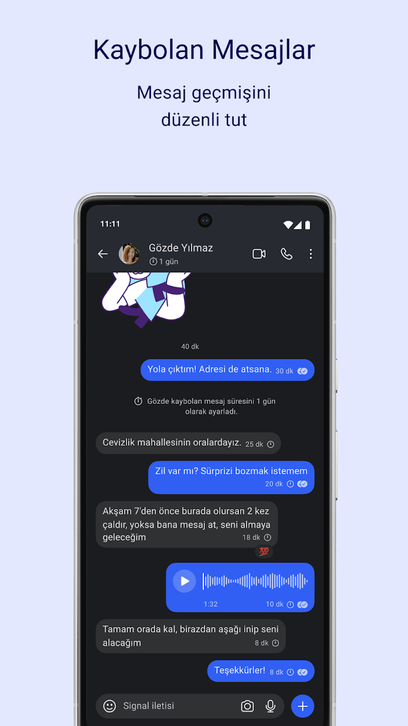 Signal - Gizli Mesajlaşma uygulama sohbet ekranı