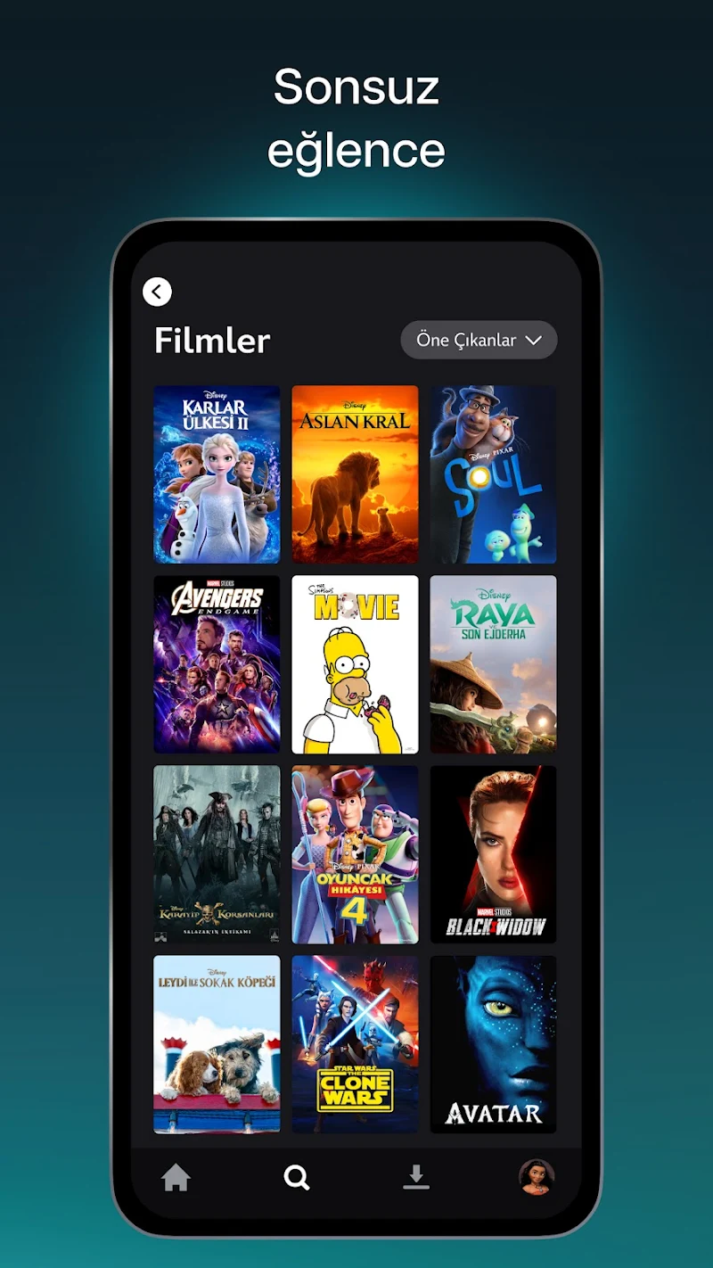 Disney+ özellikleri menüsü