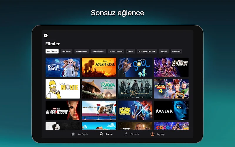 Disney+ dizi ve film oynatma ekranı