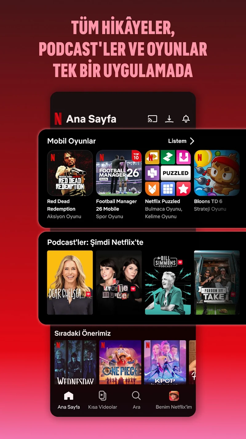 Netflix uygulama ana sayfa görüntüsü