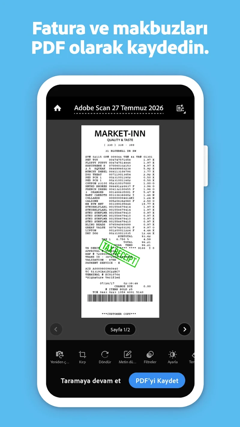Adobe Scan: Belge Tarama belge tarama arayüzü