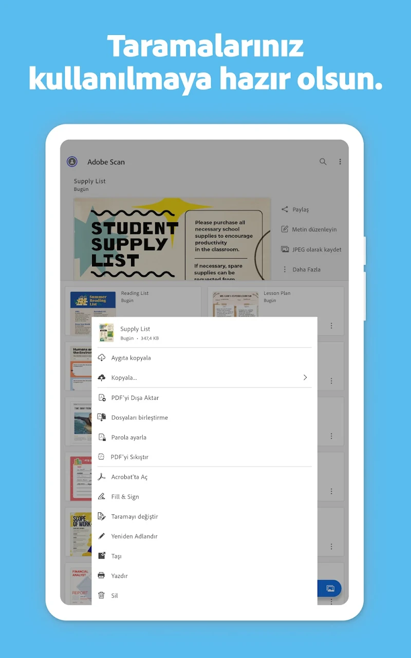 Adobe Scan: Belge Tarama Android cihazda kullanım örneği