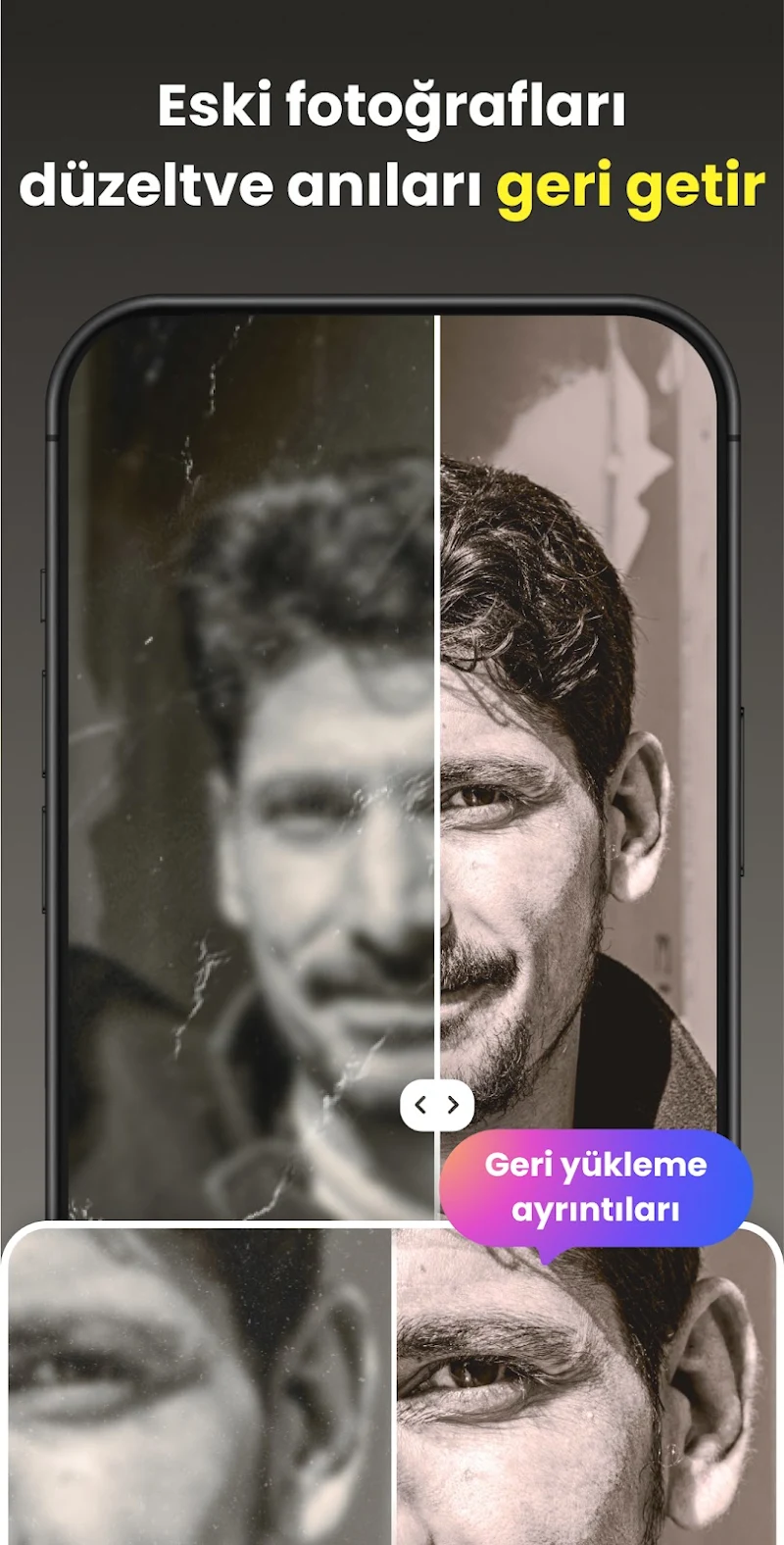 Fotoğraf Netleştirici: Enhance eski fotoğraf onarma ekranı
