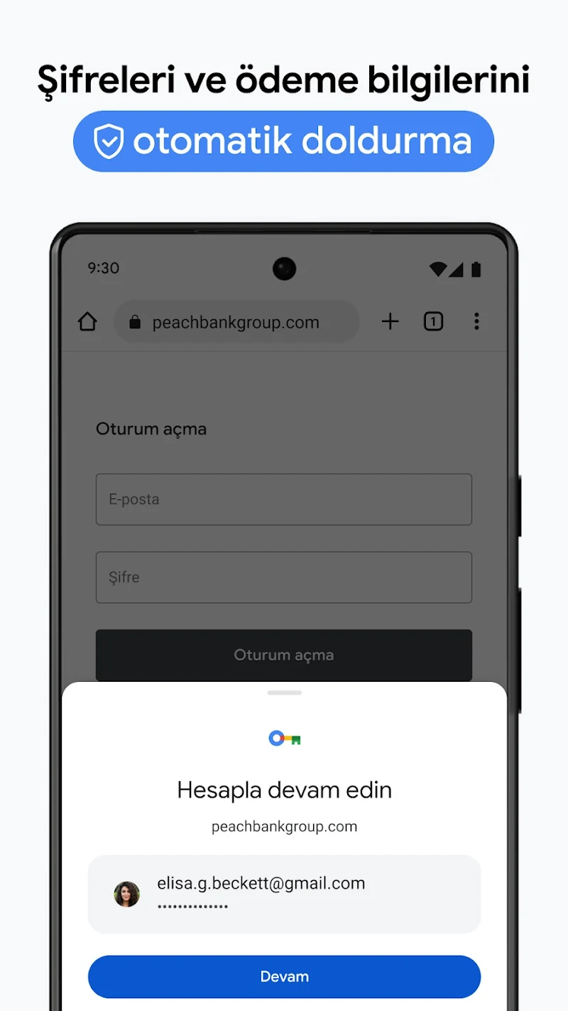 Google Chrome Android uygulama menüsü
