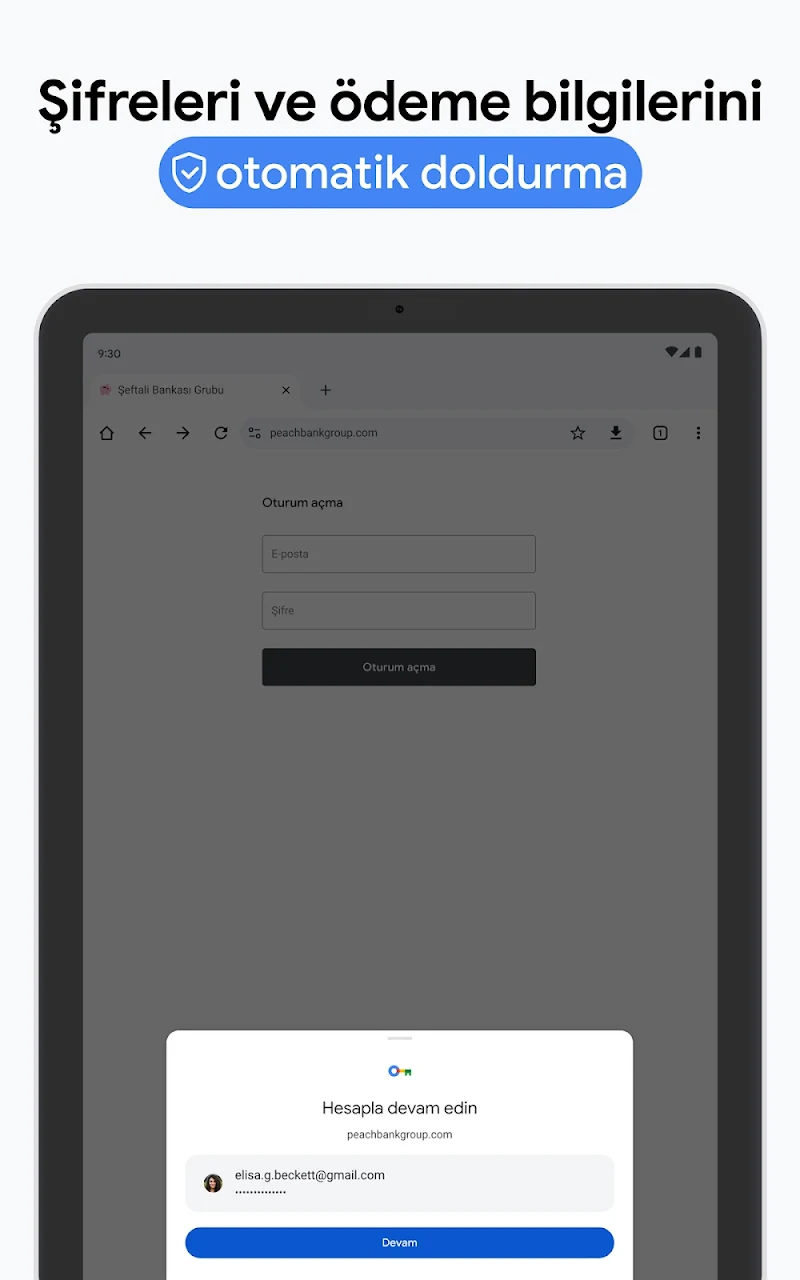 Google Chrome cihazlar arası senkronizasyon ekranı