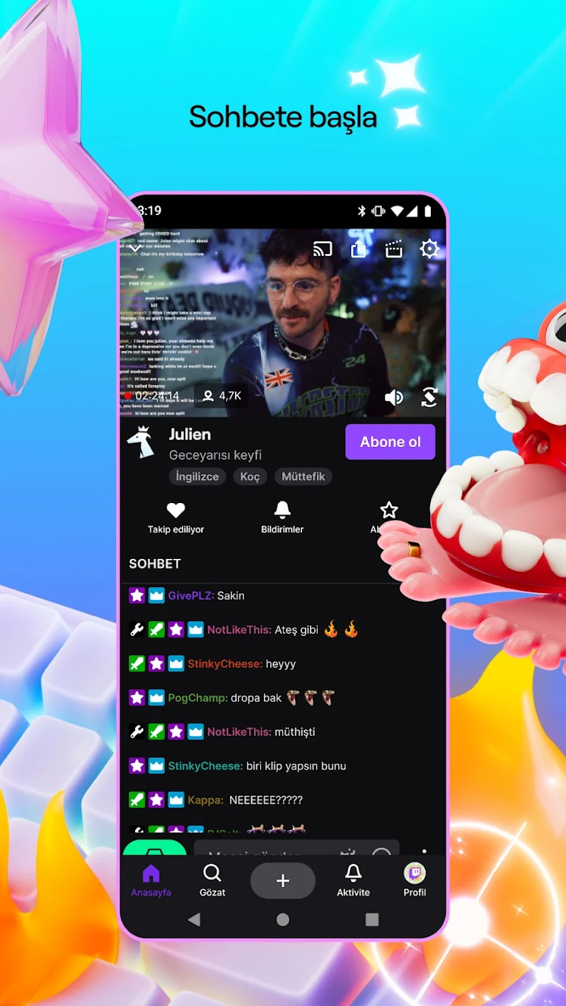 Twitch: Canlı Yayın sohbet özellikleri ekranı