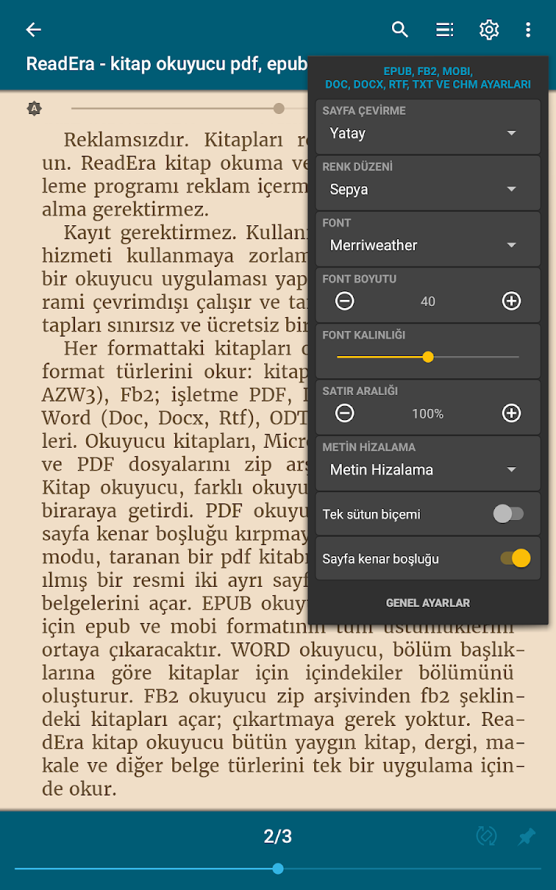 ReadEra kitap okuyucu pdf epub indirme sayfası görünümü