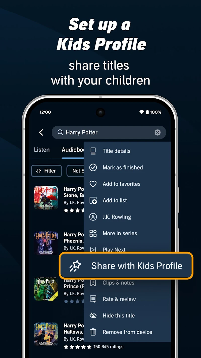 Audible özellikleri menüsü