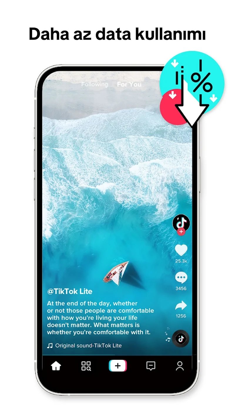 TikTok Lite - Veri Tasarrufu özellikleri menüsü