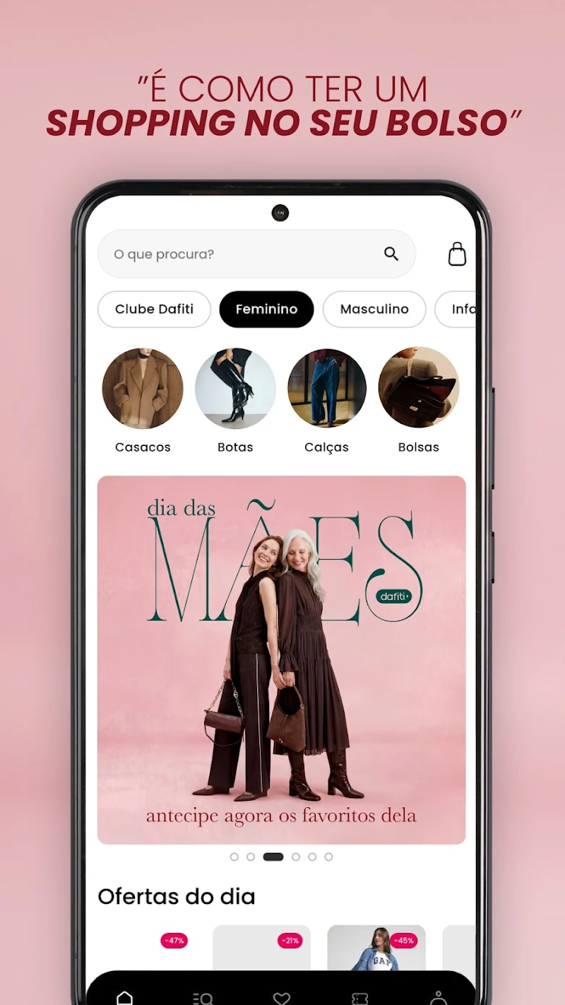 Dafiti: Presenteie sua Mãe uygulama ayarları ekranı