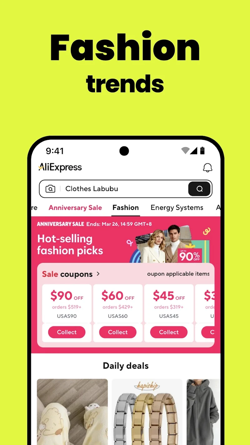AliExpress - Shopping App kişiselleştirilmiş öneriler bölümü