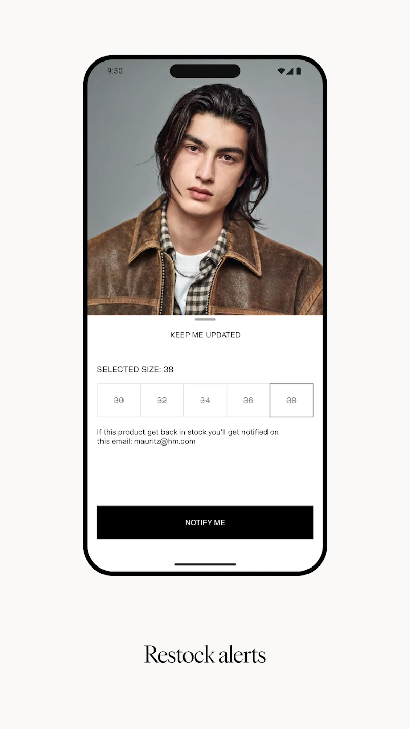 H&M uygulama ayarları menüsü