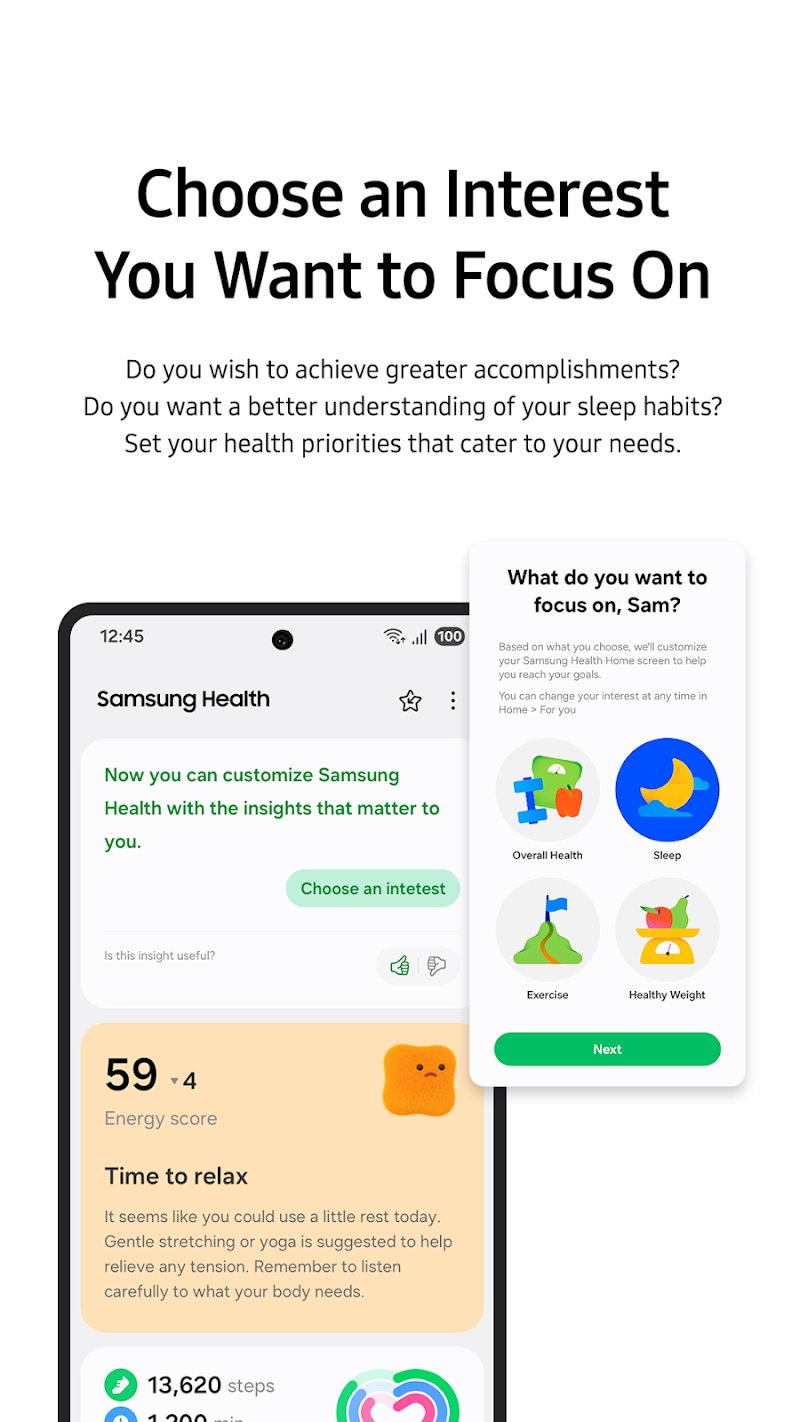 Samsung Health adım takibi ekran görüntüsü