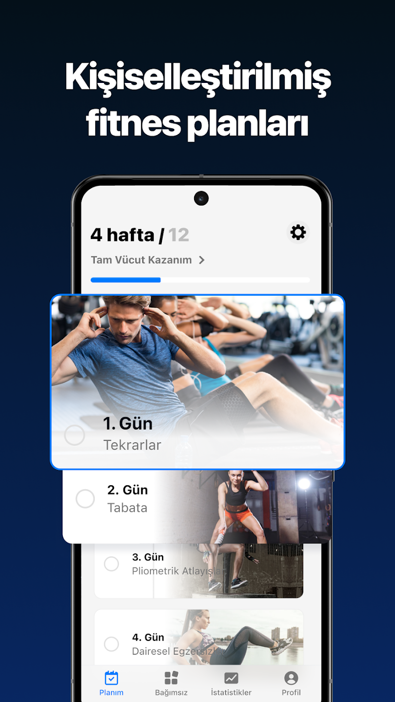 Fitify: Evde egzersiz programı egzersiz seçimi ekranı