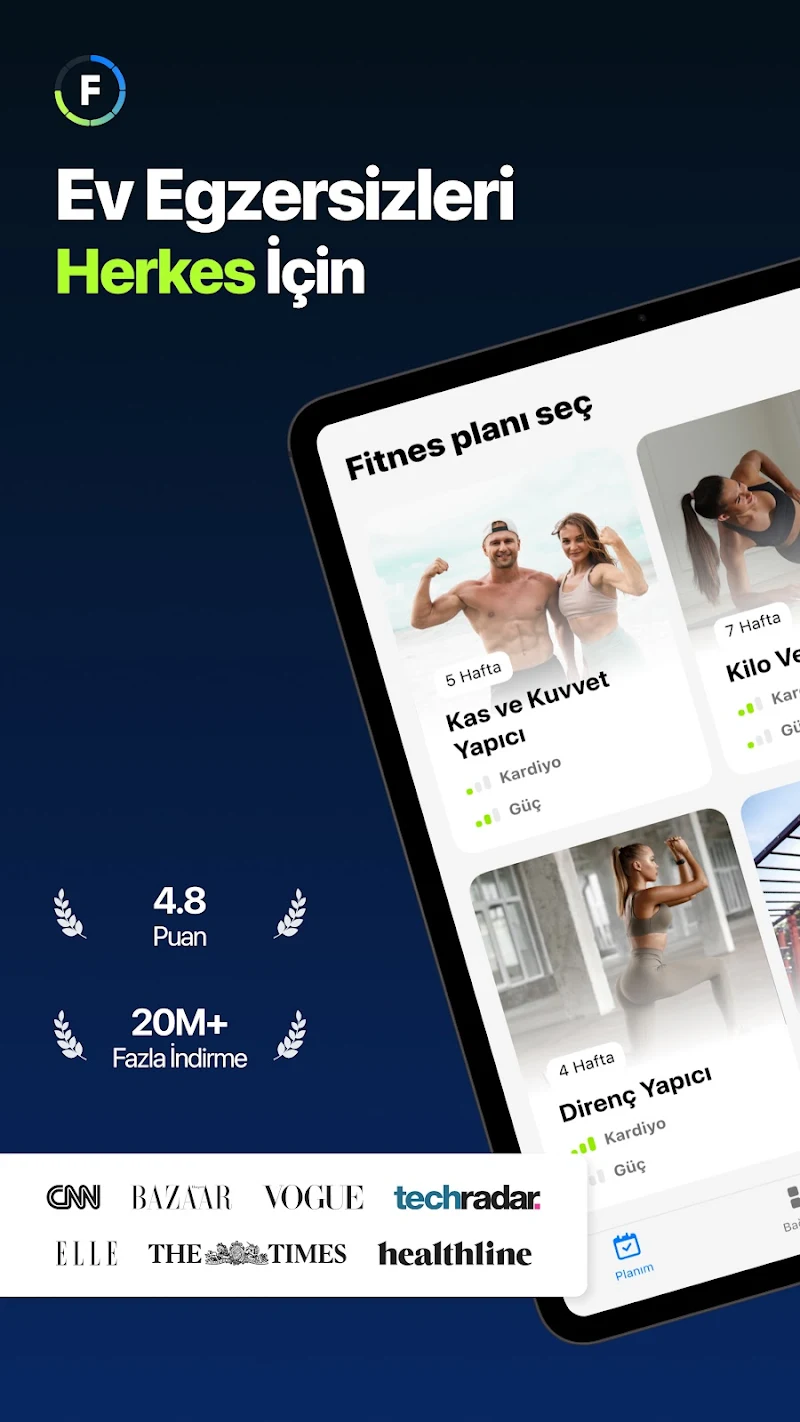Fitify: Evde egzersiz programı ilerleme takibi grafik ekranı