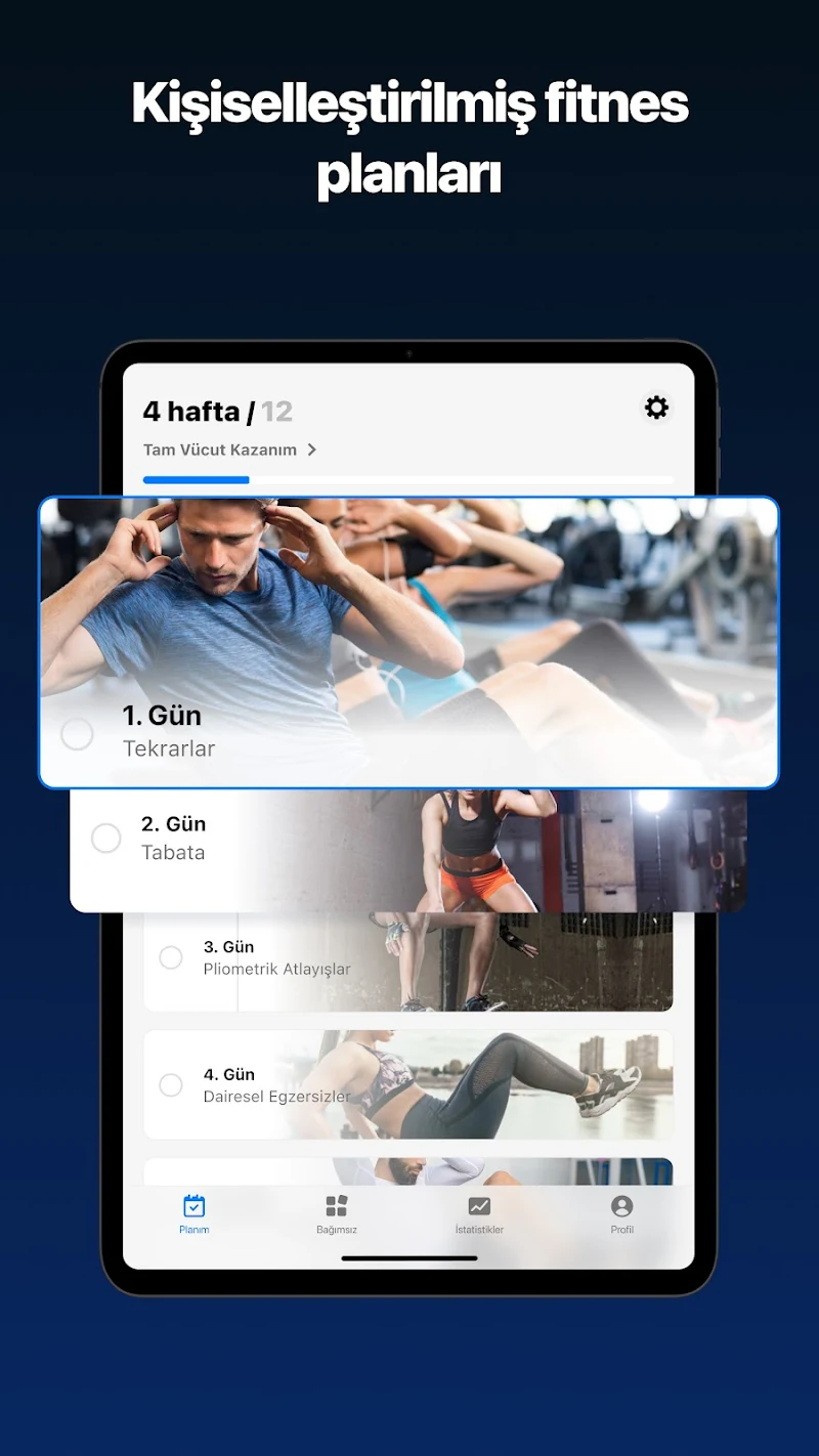 Fitify: Evde egzersiz programı HIIT antrenman ekranı