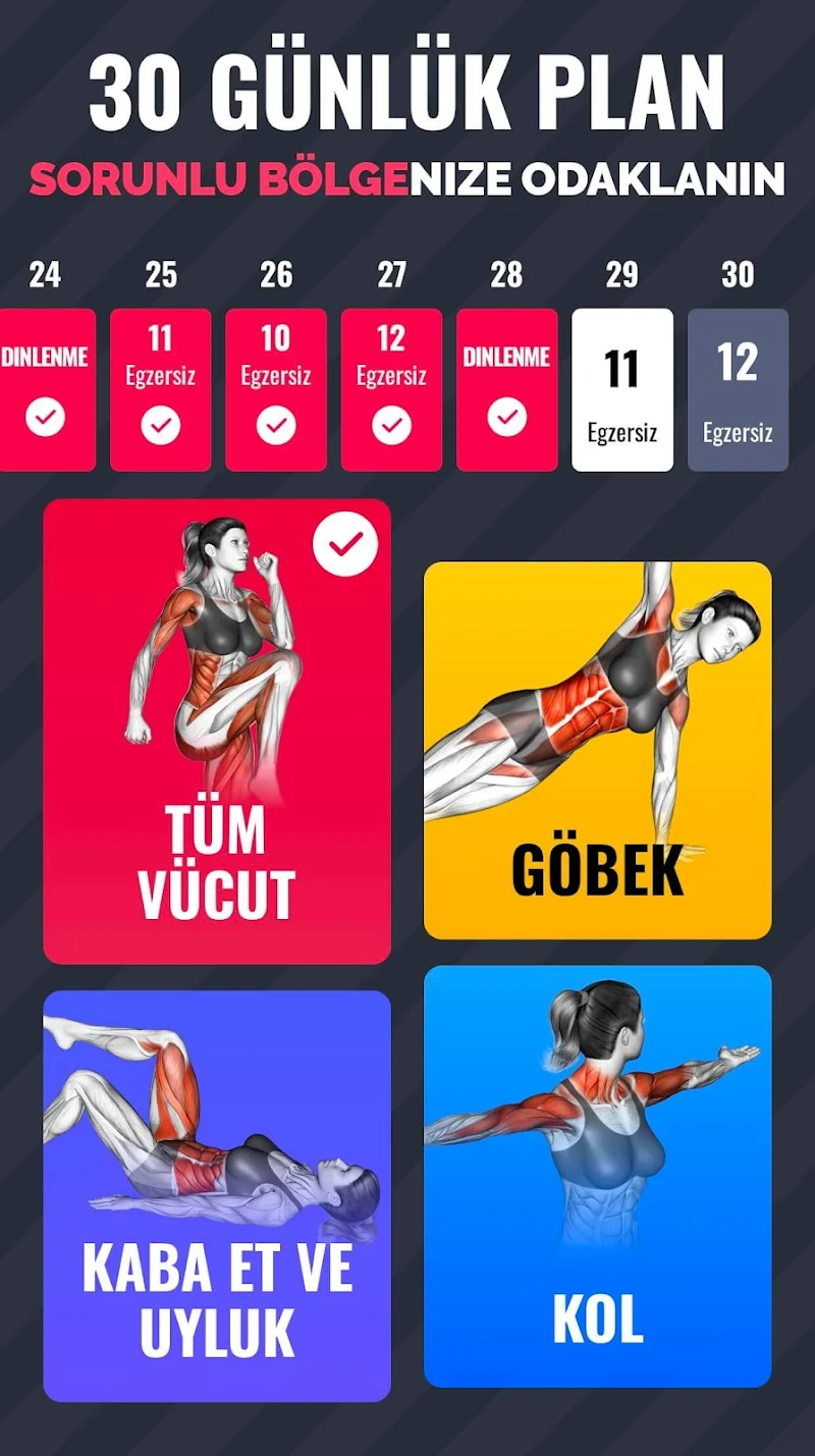Kadınlar için Kilo Verme Spor uygulama ayarları ekranı