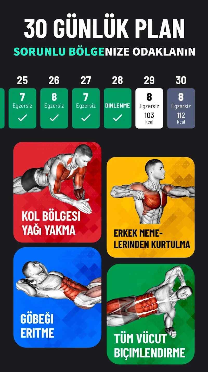 Erkek Kilo Verme Egzersizleri uygulama ayarları ekranı
