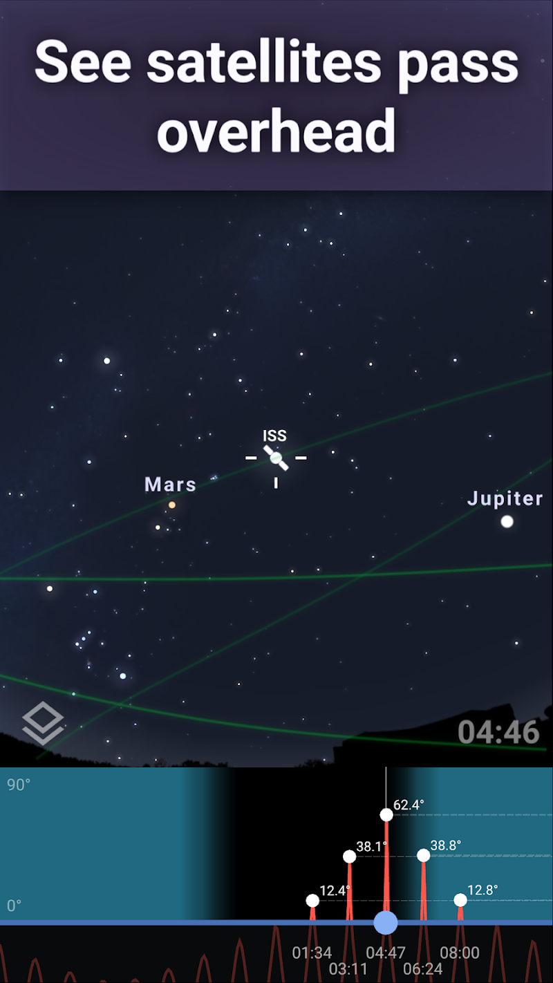 Stellarium Mobile - Star Map ISS takibi ekranı