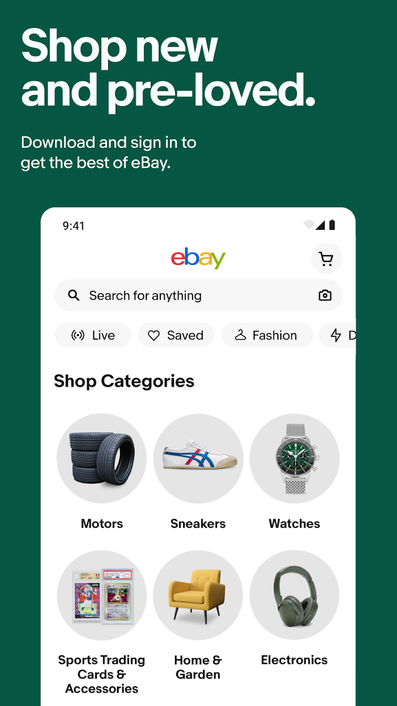 eBay online shopping & selling uygulama giriş ekranı