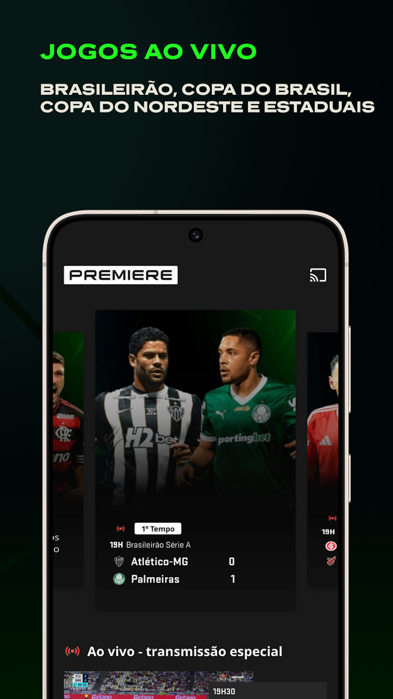 Premiere: Jogos ao vivo uygulama ana menüsü