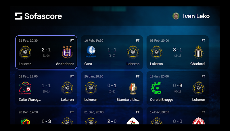 Sofascore: Canlı skor çoklu spor dalı seçimi ekranı
