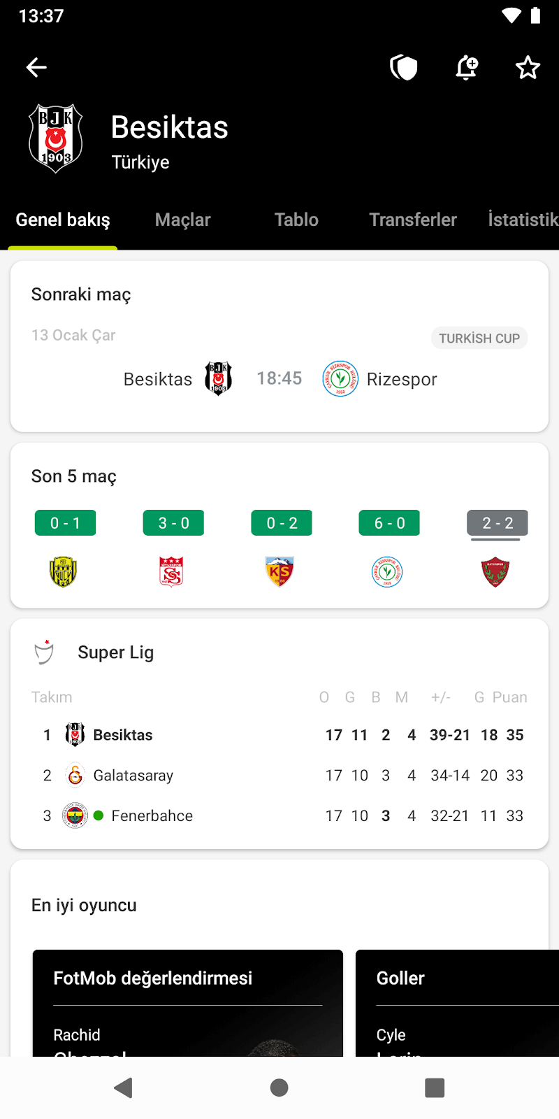 FotMob - Futbol sonuçlar transfer haberleri bölümü