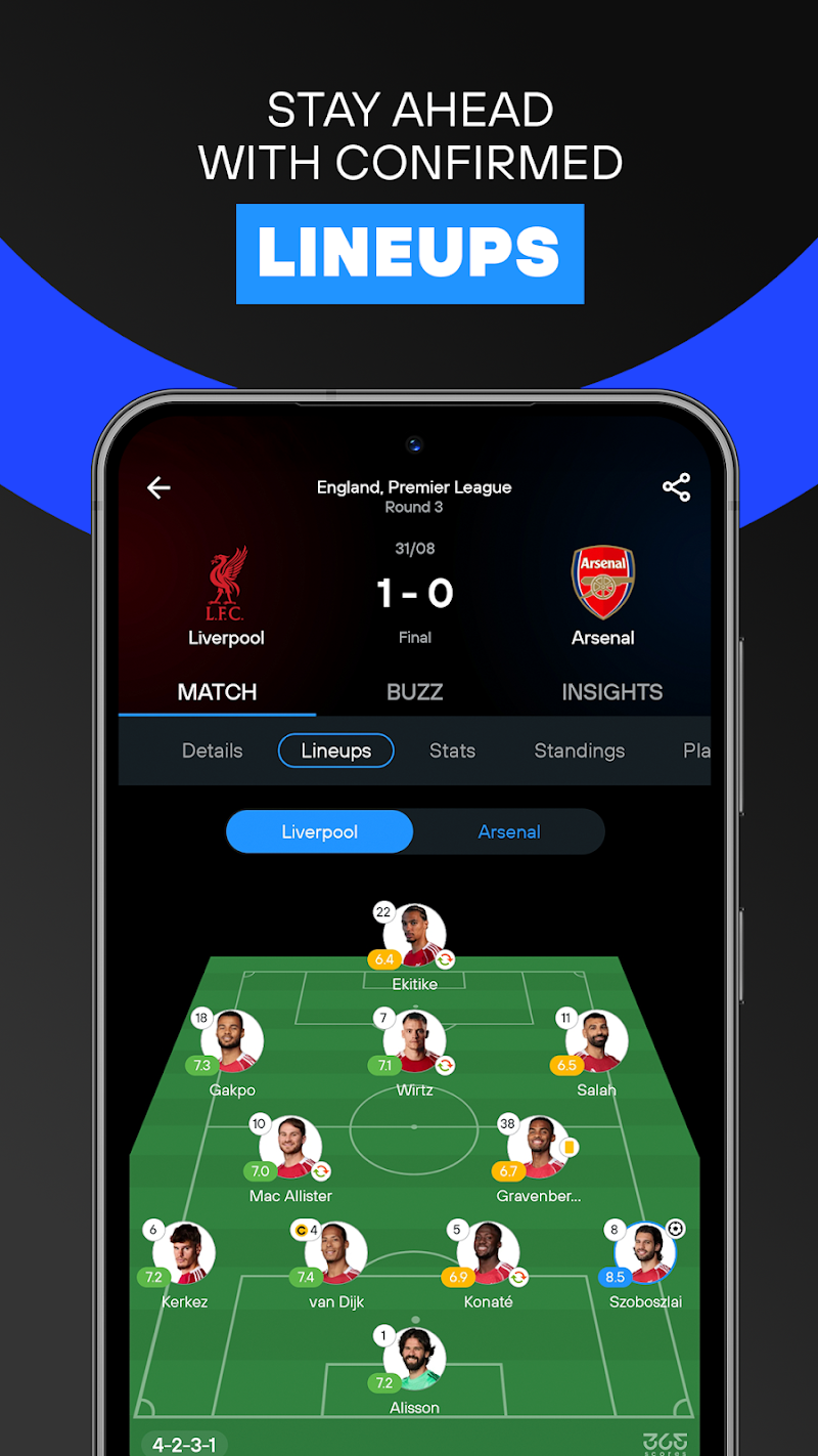 365Scores: canlı skorlar canlı maç bildirimleri ekranı
