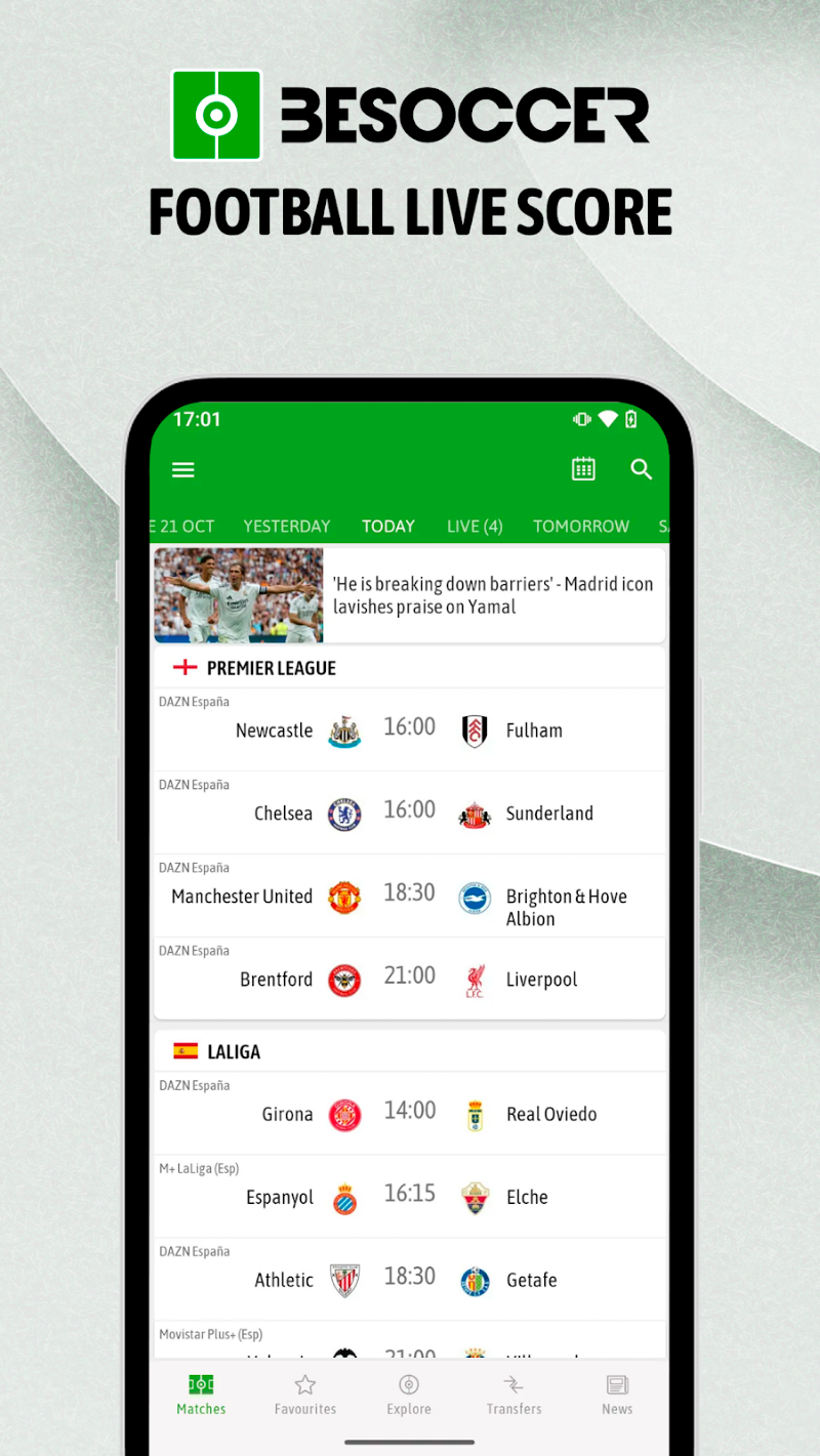 BeSoccer: Canlı Futbol Maçları APK ana ekran görüntüsü