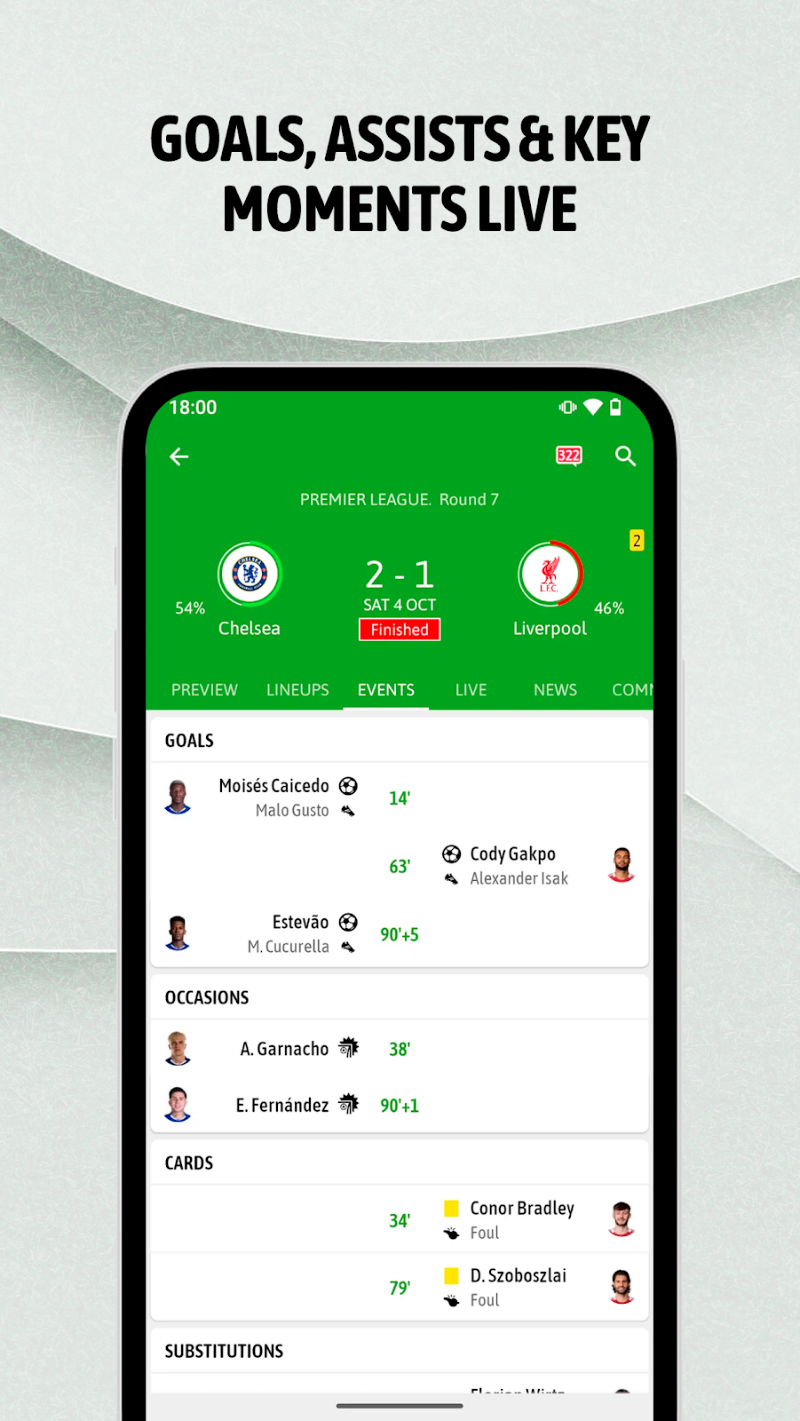 BeSoccer: Canlı Futbol Maçları canlı maç sonuçları ekranı