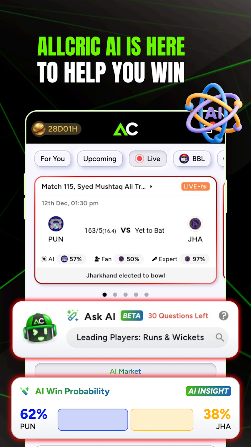 AllCric-AI Cricket Predictions APK ana ekran görüntüsü
