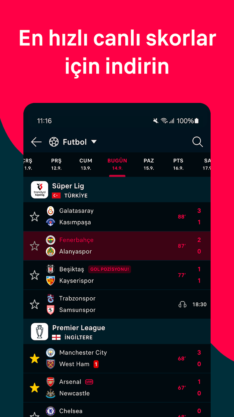 Flashscore: Canlı Skor APK ana ekran görüntüsü