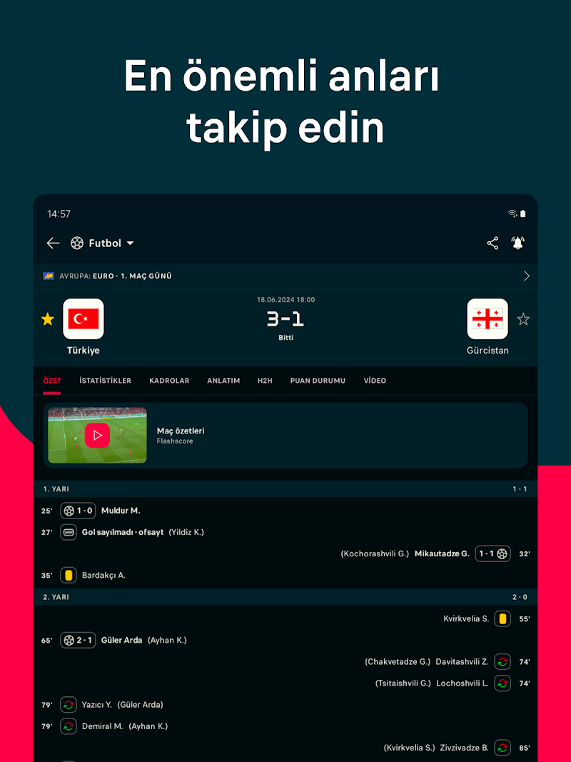 Flashscore: Canlı Skor güncelleme bildirim ekranı