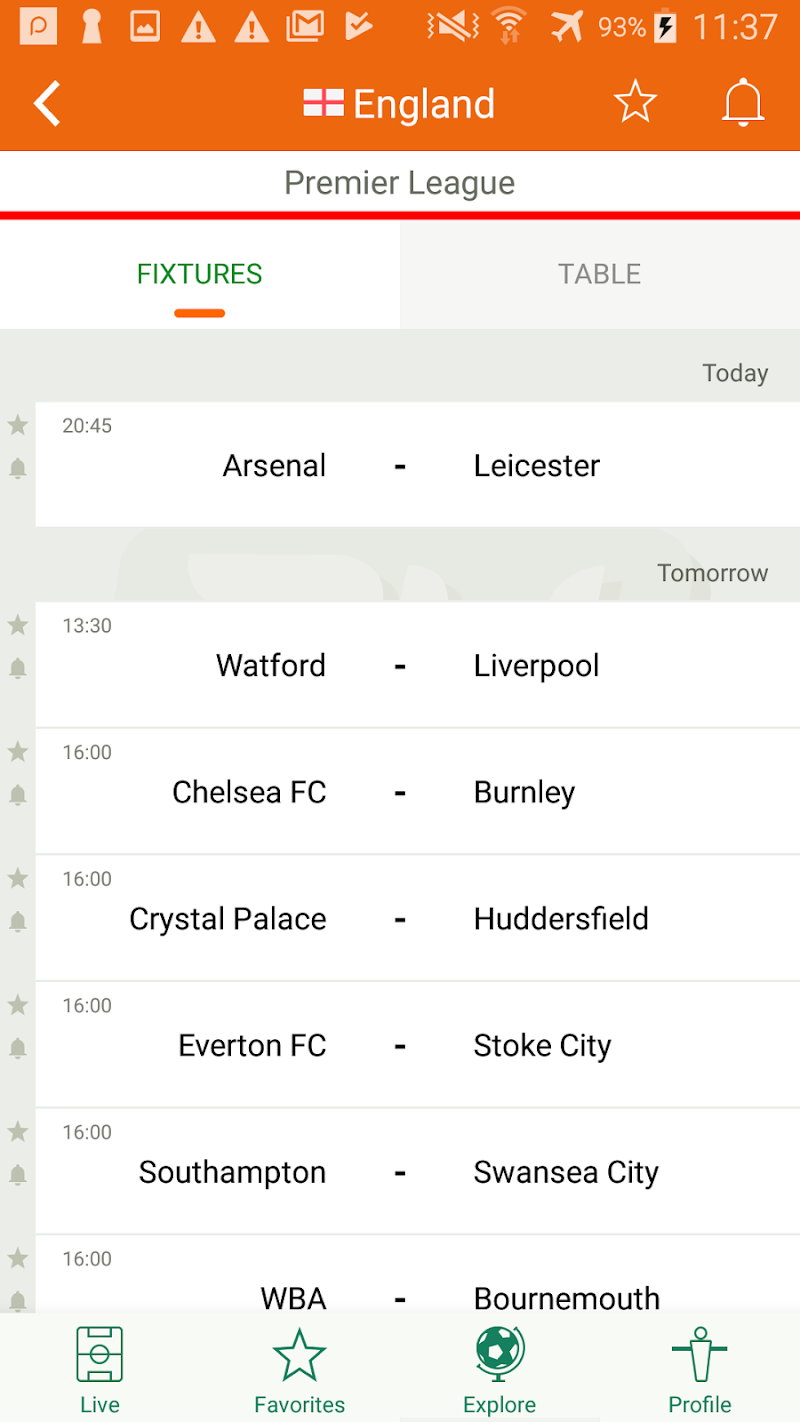 Futbol24 soccer livescore app ligler listesi görüntüsü