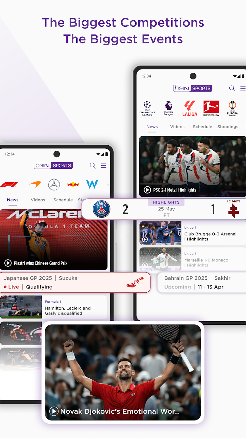 beIN SPORTS uygulama ana menüsü