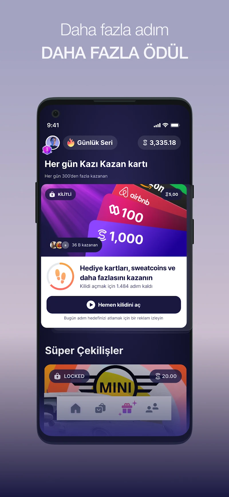 Sweatcoin・Adım Sayar ile Yürü adım sayacı ölçüm ekranı