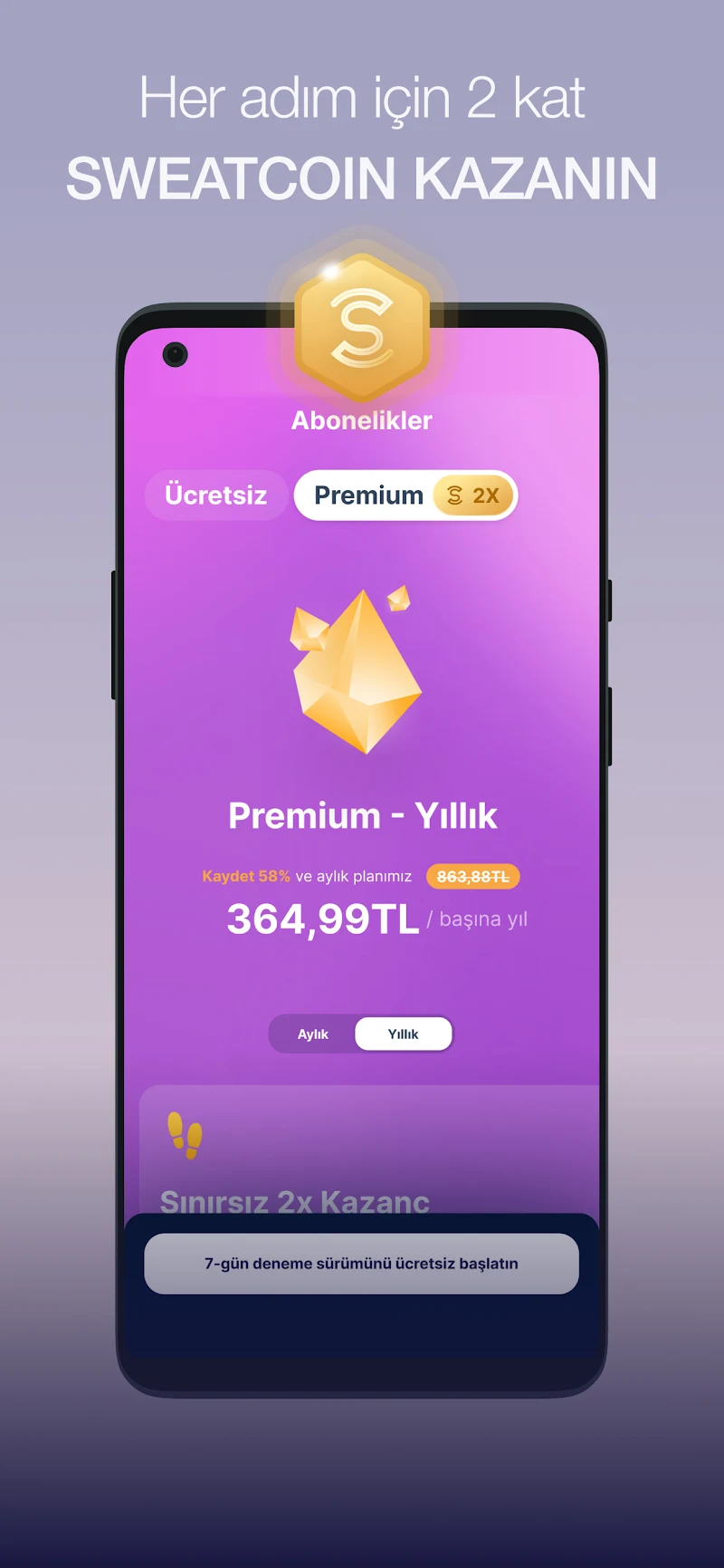 Sweatcoin・Adım Sayar ile Yürü güncelleme bildirimi ekranı