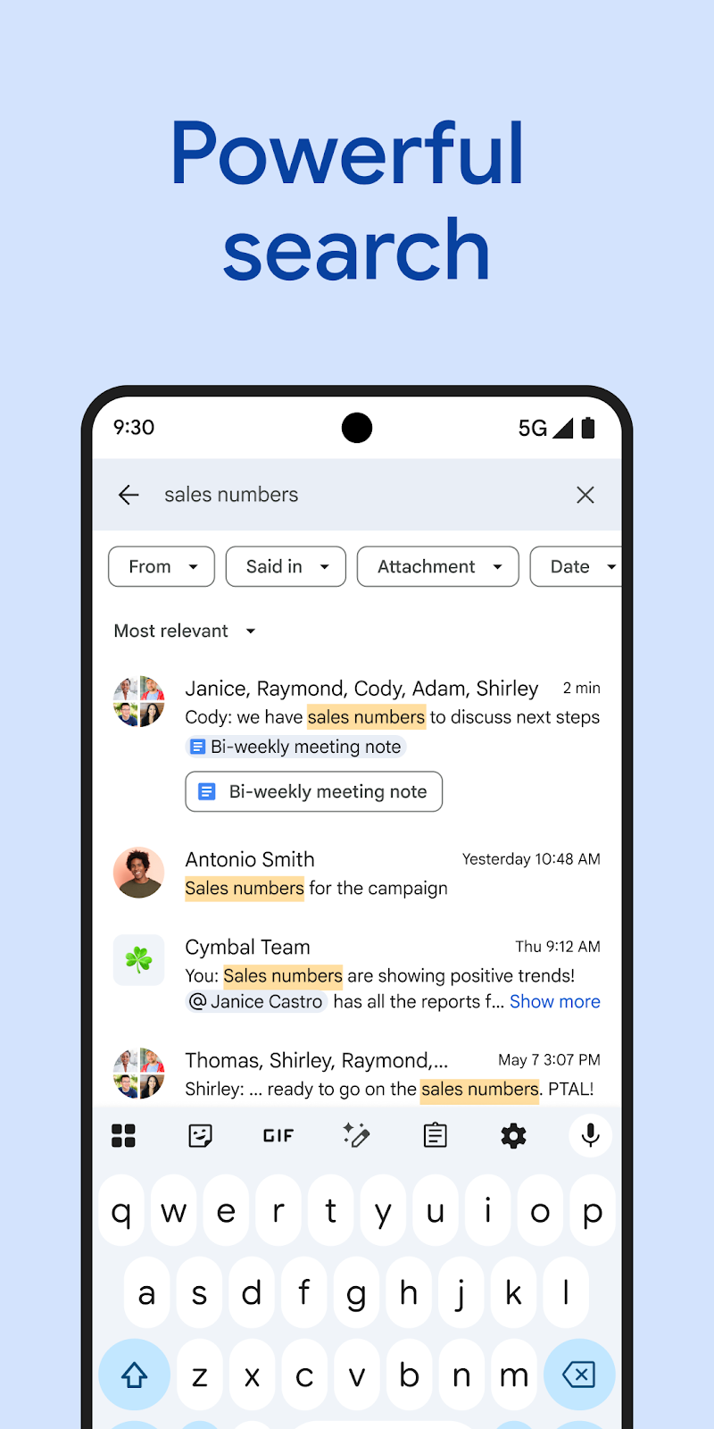 Google Chat özellikleri menüsü ekran görüntüsü