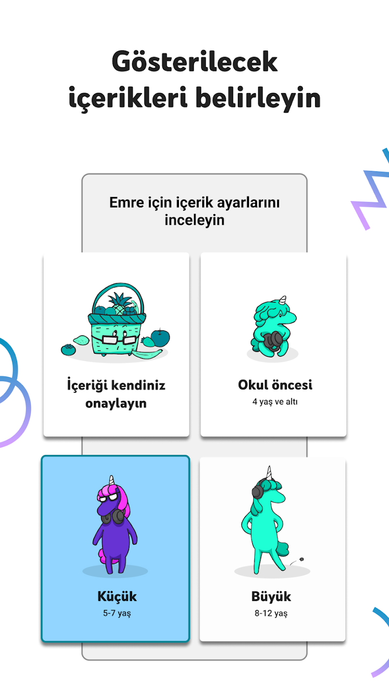 YouTube Kids yaş grubu seçimi ekranı