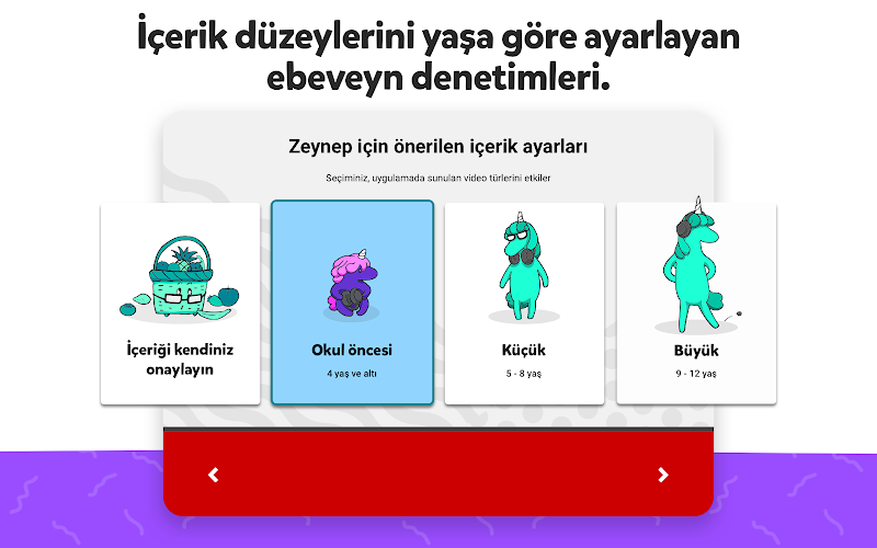 YouTube Kids içerik filtreleme seçeneği